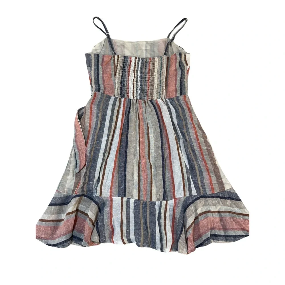 Express Girls Multi Color Striped Linen Blend Smocked Wrap Ruffle Dress Size P